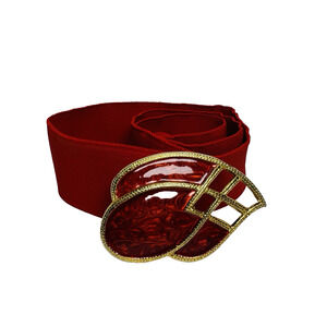 Vintage Day-Lor Red Enamel Brass‎ Cinch Stretch Belt Size M/L Nana Glam 80's USA